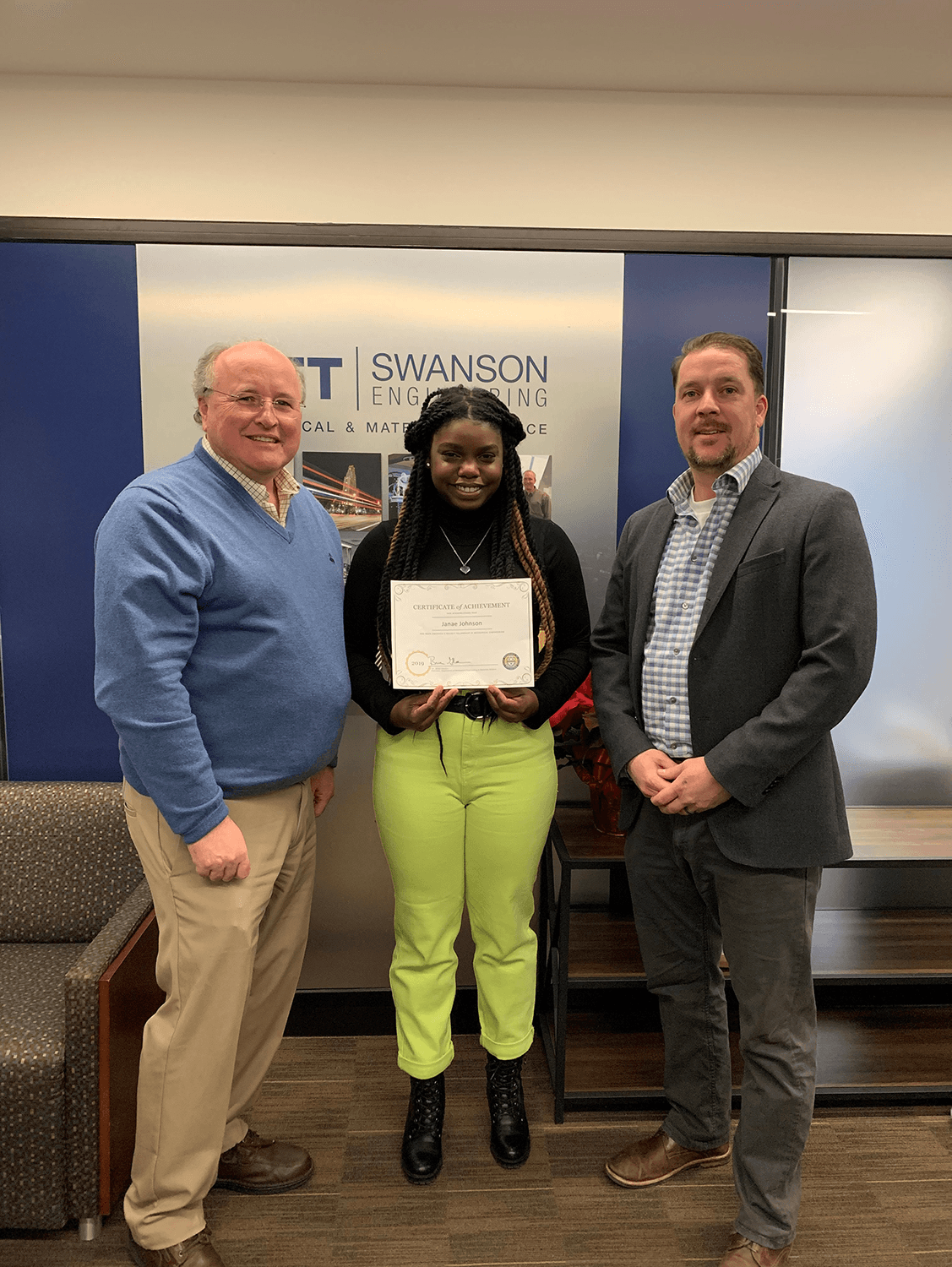 From Left: Department Chair, Dr. Brian Gleeson, Janae Johnson, Dr. Tony Kerzmann