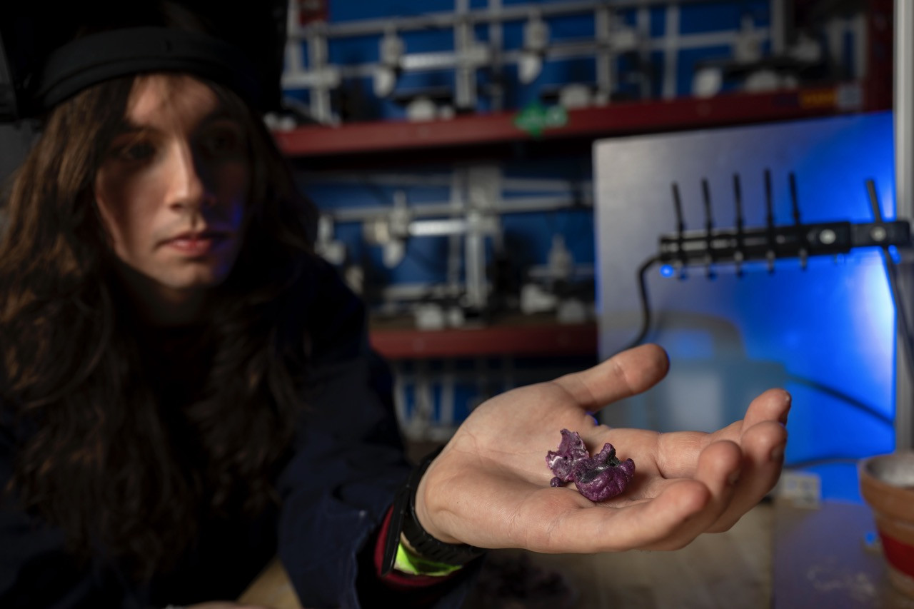 Bender Rubies - Jack Bender holding rubies he created (photo by Thomas Altany) Bender Rubies