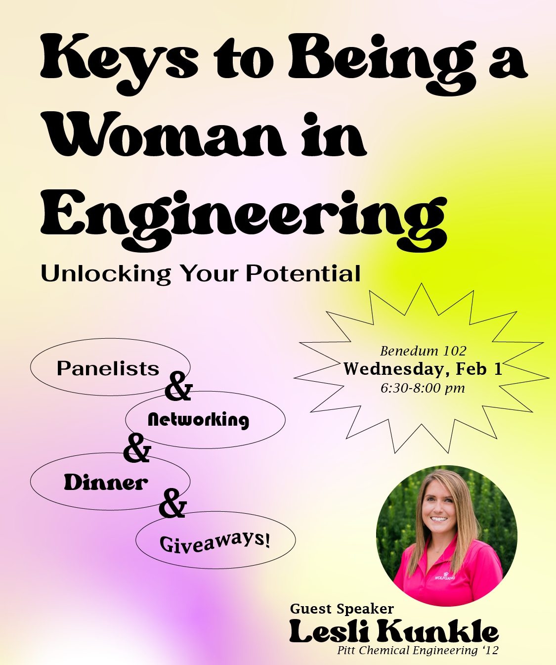 Keys to being a woman in engineering - unlocking your potential event poster for 2/1/23 at 6:30pm