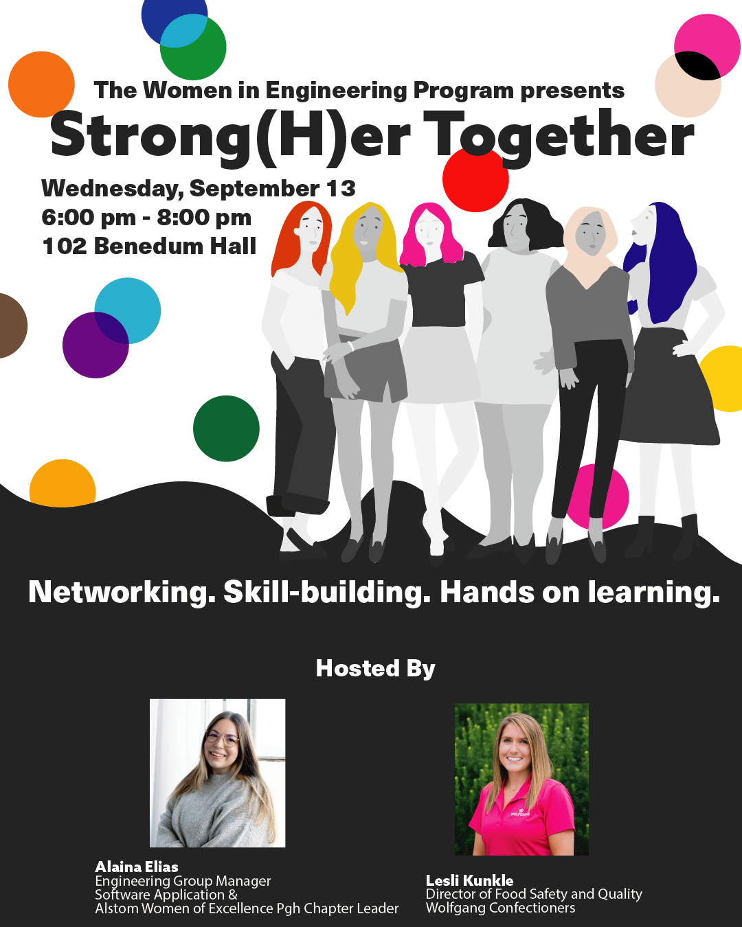 StrongHer Together event flyer, hosted by Alaina Elias and Lesli Kunkle