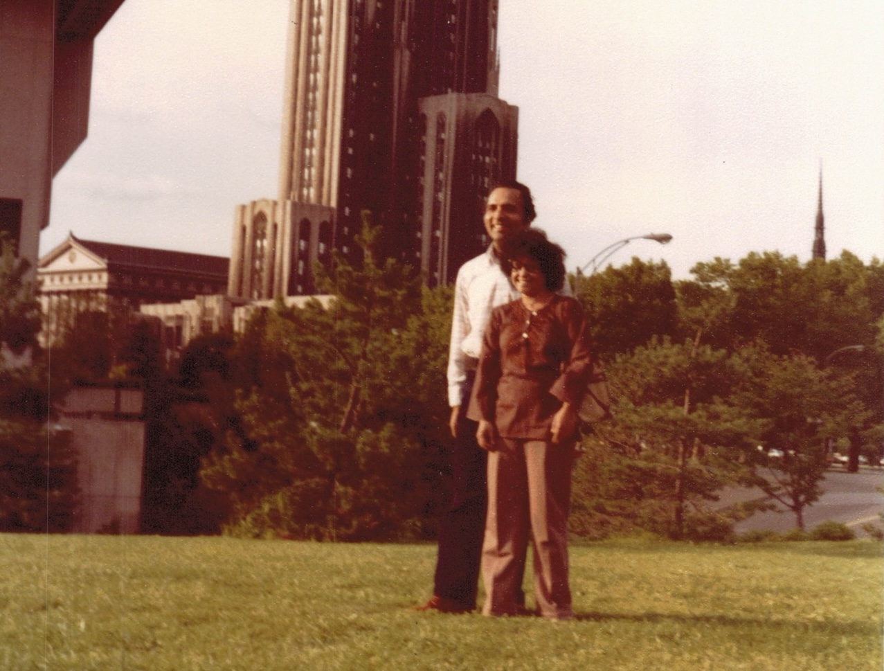 Prahlad and Bindu Pant on the Pitt campus in the late 1970s.