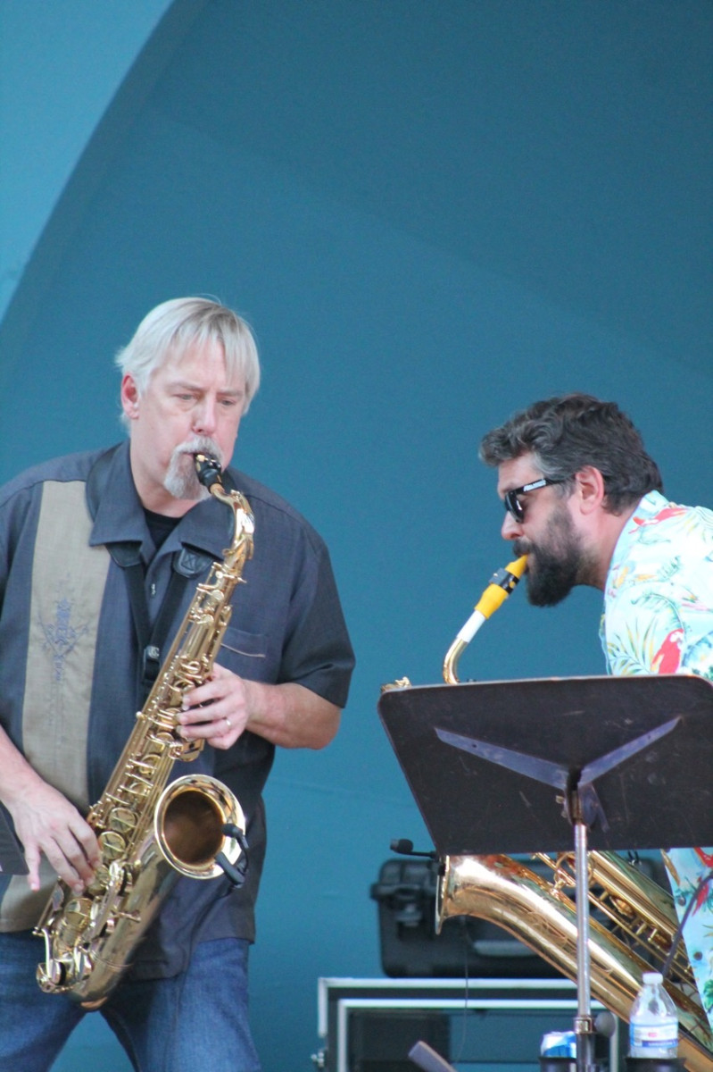Jacobs Sax - Steven Jacobs (left) playing saxophone during a live performance. Jacobs Sax