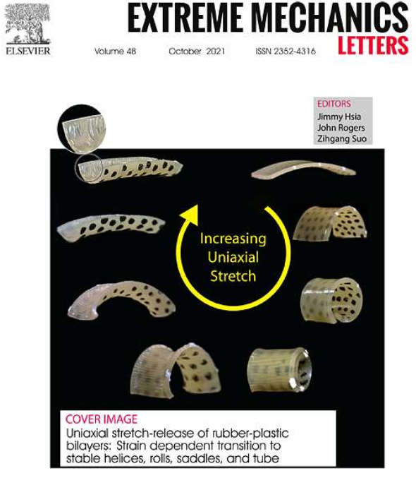 Cover of Extreme Mechanics journal with an image of increasing uniaxial stretch