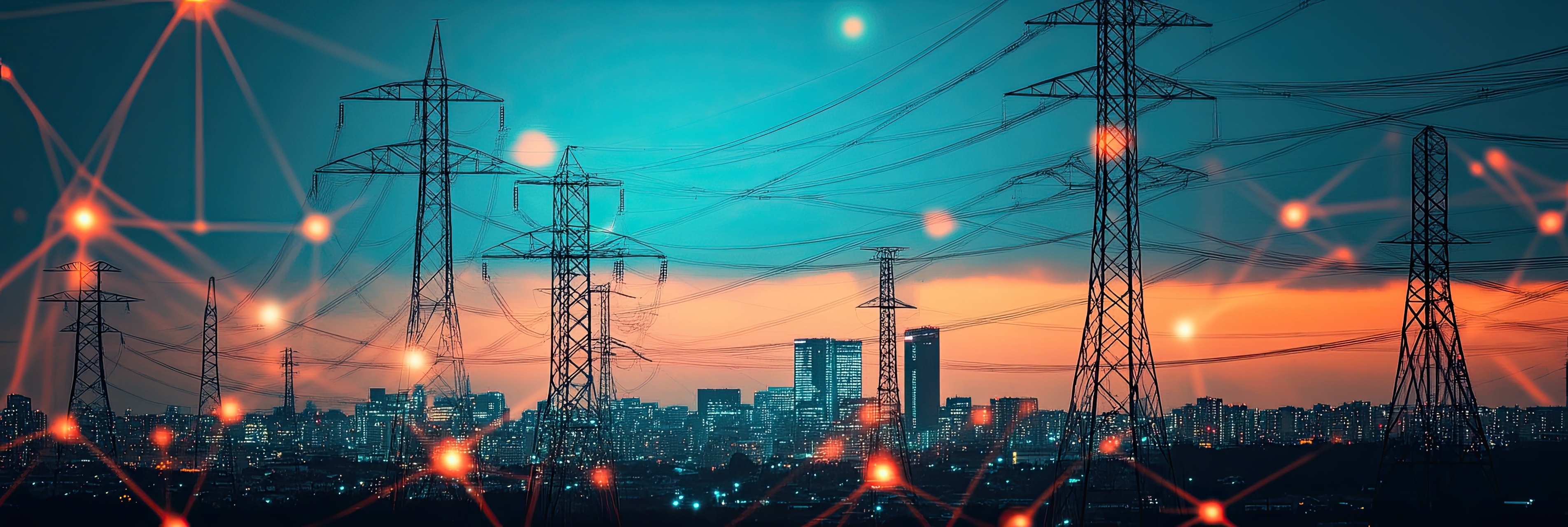 Power line with city skyline in the background
