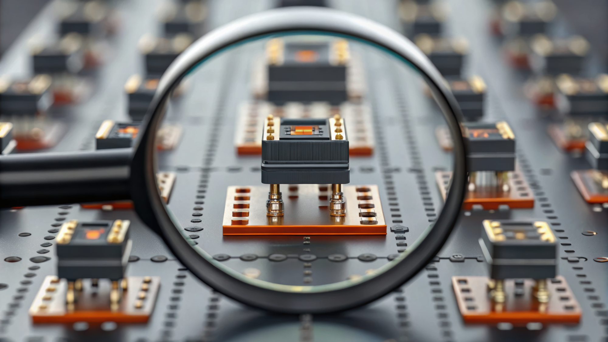 Electronic component under magnifying glass