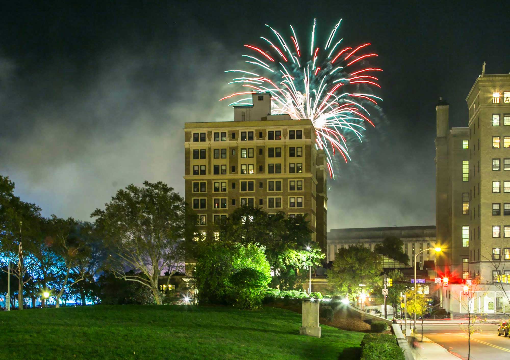 Fireworks over campus