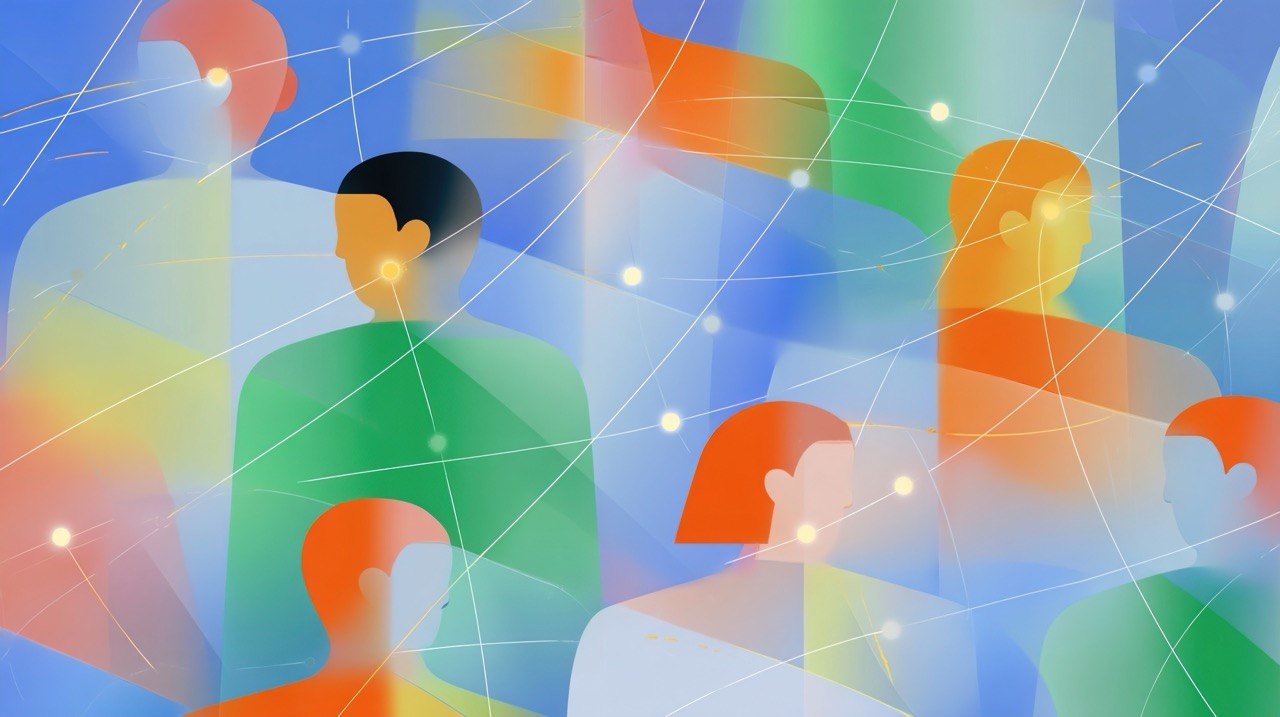 Adobe Stock image of interconnected users with data points where some points are marked as blurred or distorted