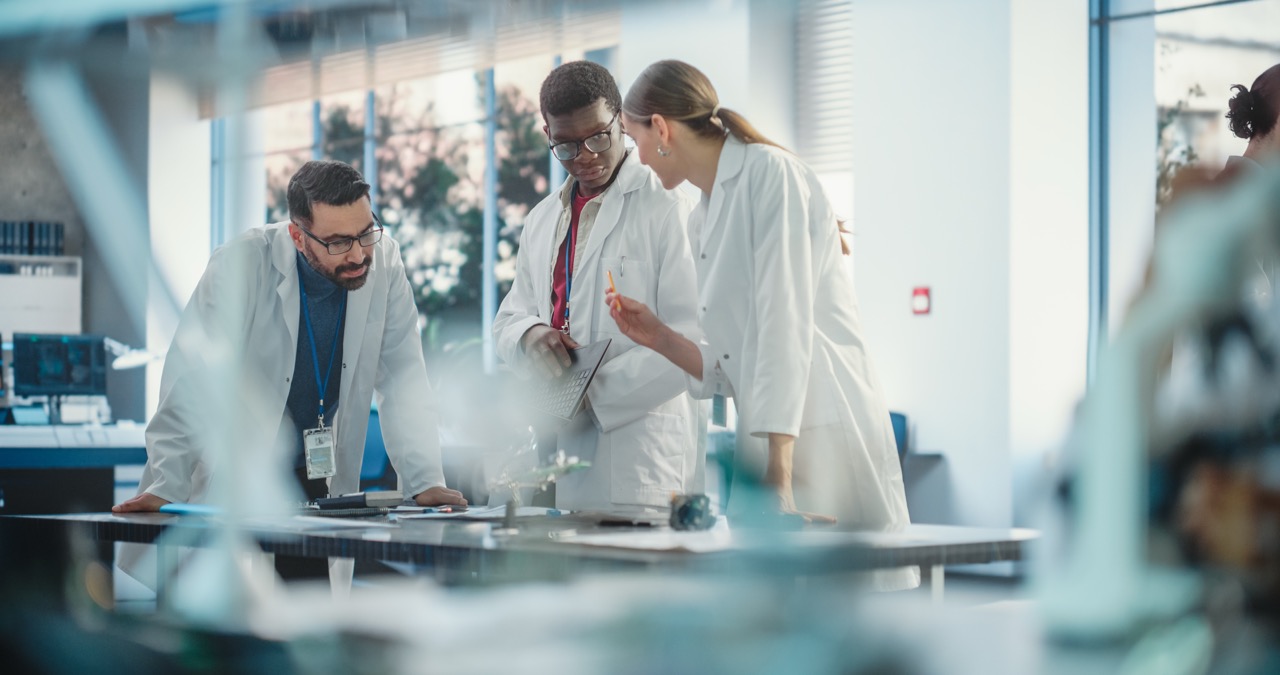Stock photo of engineers in conversation