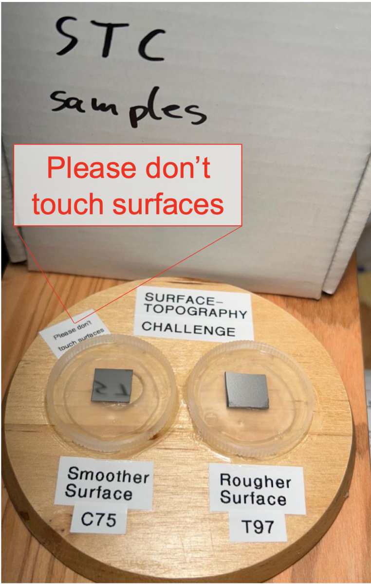 SFT4 - Silicon wafer samples, smooth and rough, with labels SFT4