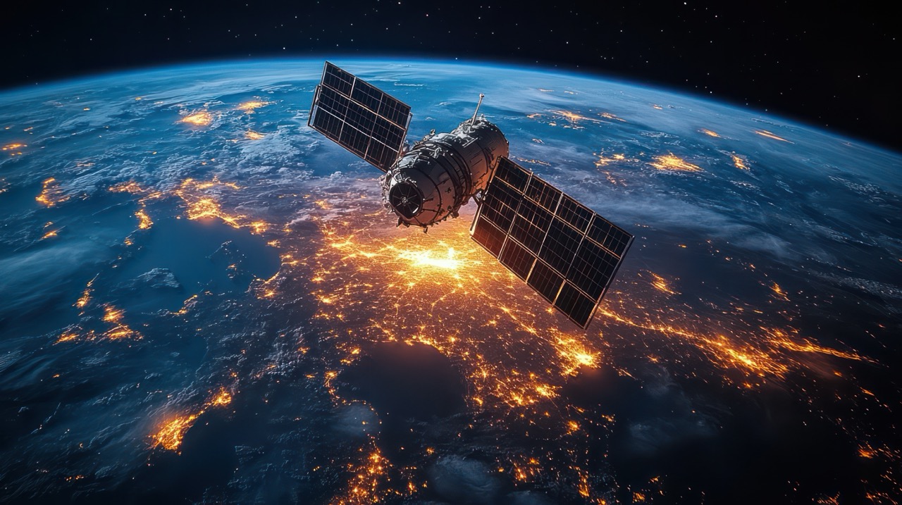 Satellite above Earth at night