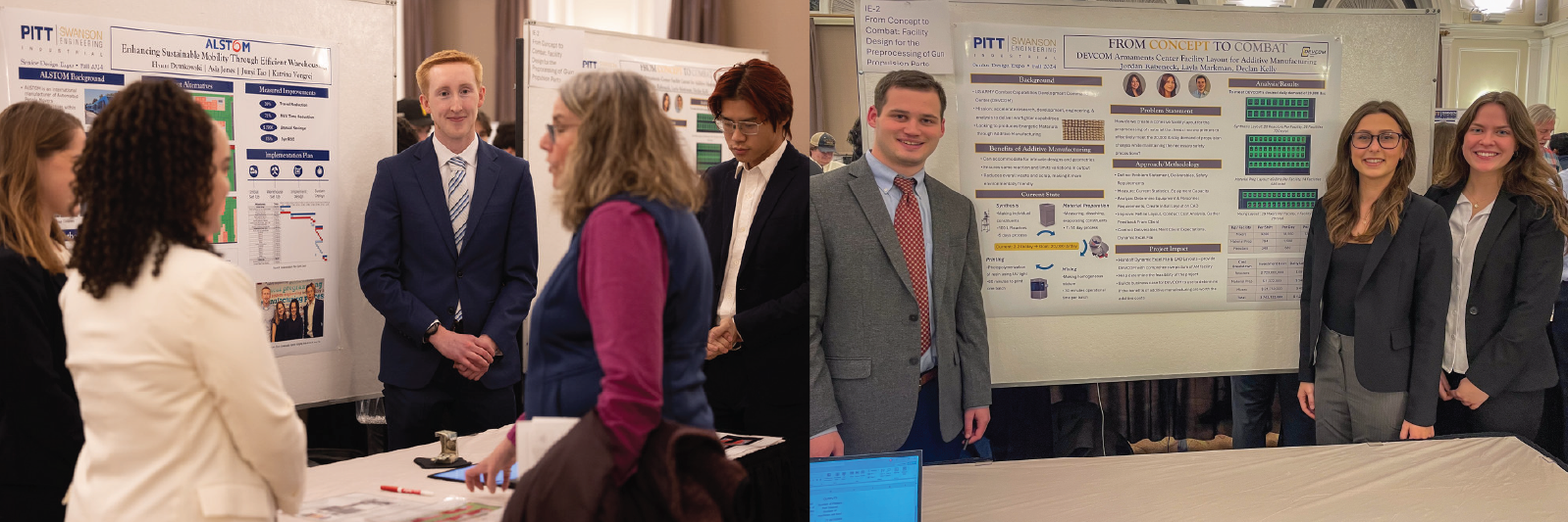 Two groups of students standing by their research posters