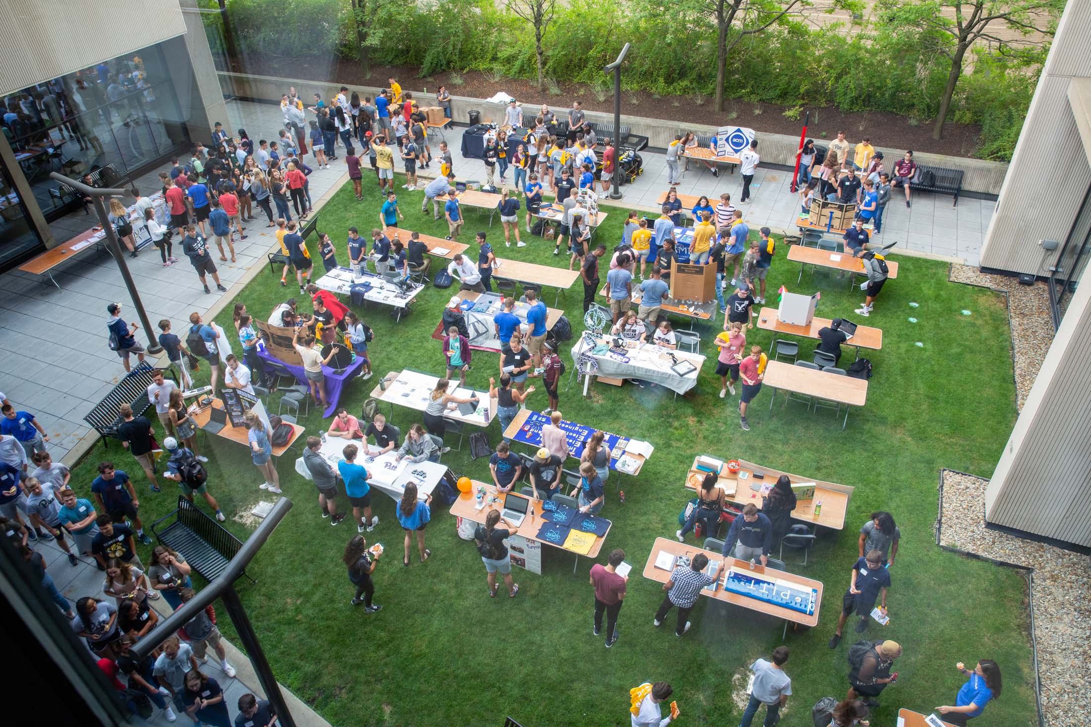 Aerial view of the quad at benedum hall