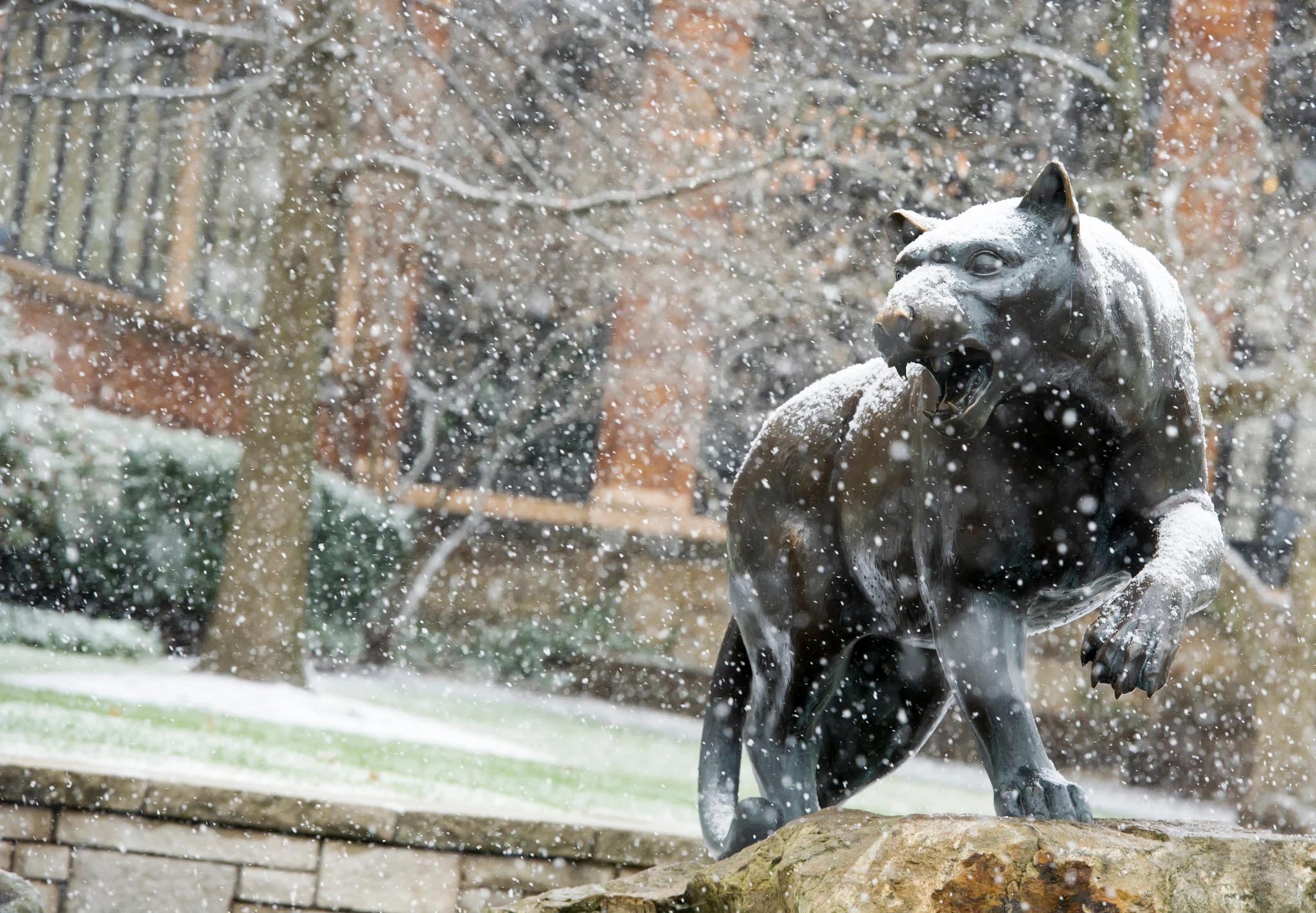 Pittsburgh panther statue covered in snow