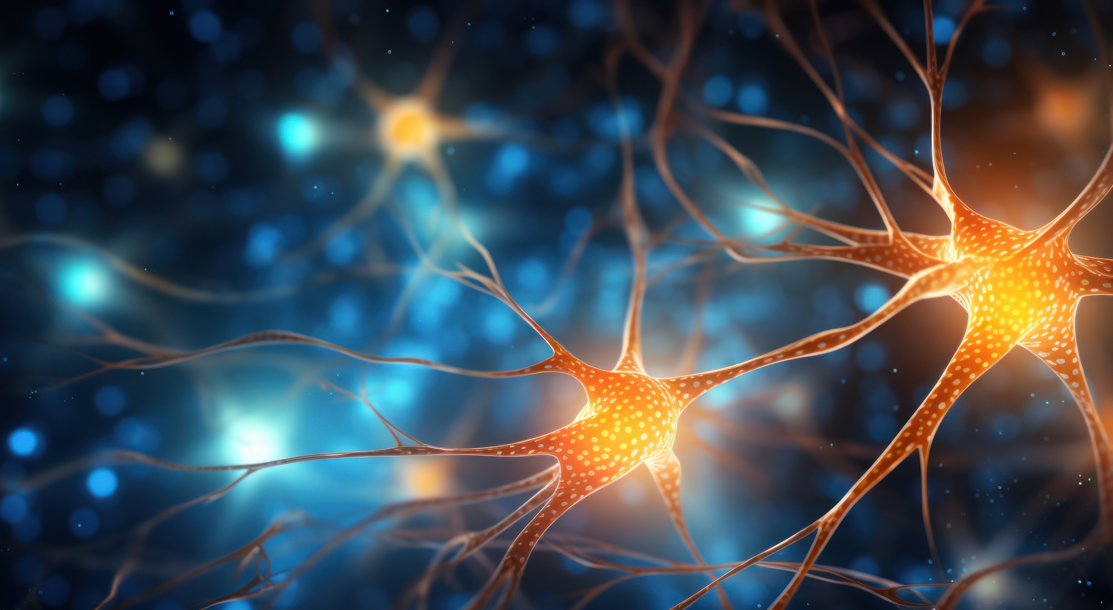  Neuron cell and neurons in connection with glowing light  