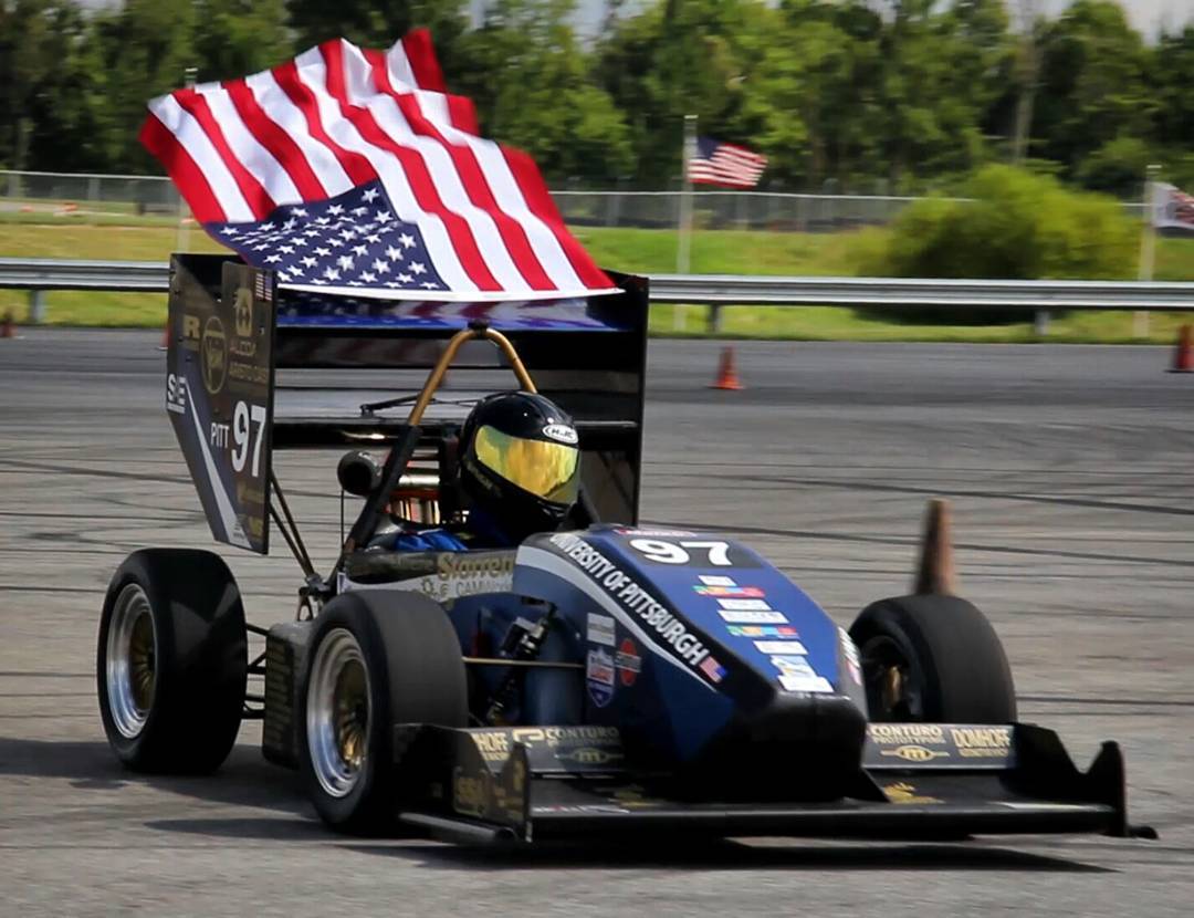 Car 97 with the american flag